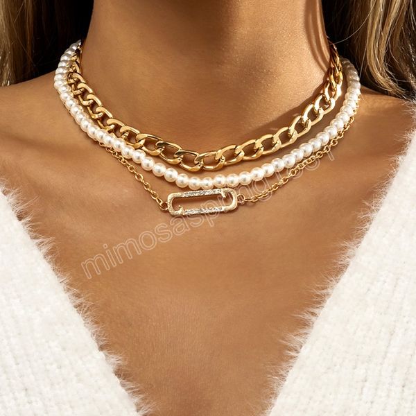 Retro einfache Imitation Perlen Perlen Halskette Set Girl Boho Mode Persönlichkeit kreative dicke Halsketten Mädchen süßer Schmuck