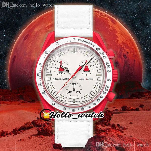 

bioceramic moonswatch swiss quqrtz chronograph mens watch so33r100 mission to mars 42mm real fiery red ceramic white dial nylon with box sup, Slivery;brown