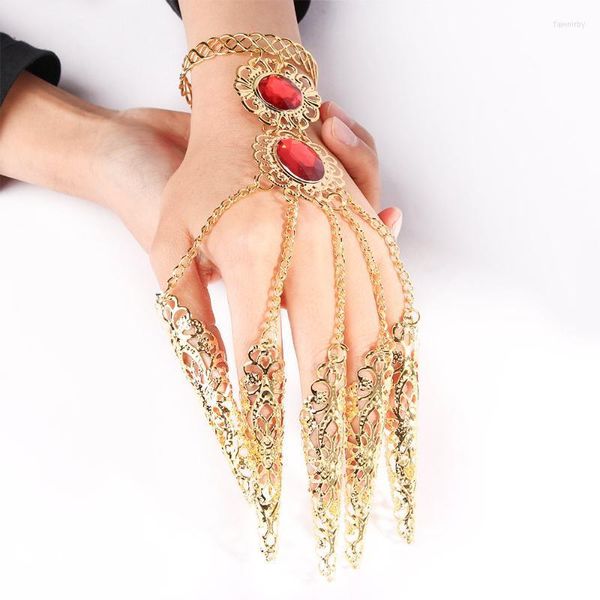 Link Cadeia Moda tailandesa Bracelete de dedo dourado brilhando Crystal Girl's Belly Dance Jewelry Mil Hand Guanyin Fawn22