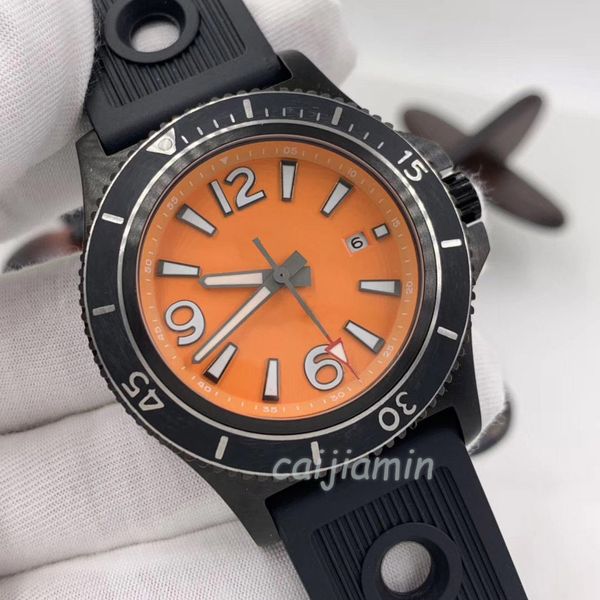Caijiamin - Автоматические механические часы мужские мужские наблюдают за резиновым ремнем повседневные модные наручные часы оранжевый циферблат