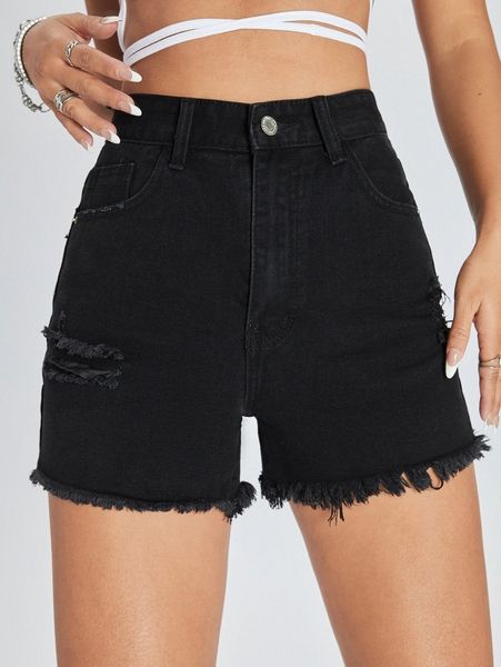 

ripped raw hem denim shorts s9yt#, White;black