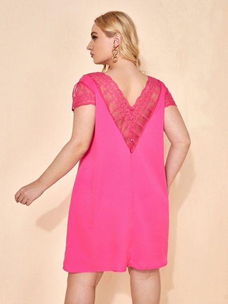 

plus embroidered mesh buttoned dress w3ex#, Black