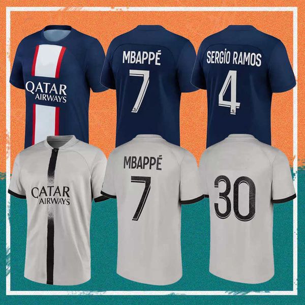

22/23 mbappe soccer jersey 2022 player #30 sergio ramos marquinhos verratti kimpembe maillots de football shirt icardi di maria draxler, Black;yellow