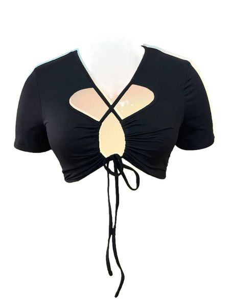 

plus crisscross knot front cut out crop tee n7hm#, Black