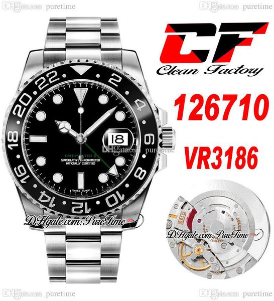 

clean cf ii gmt vr3186 automatic mens watch ceramic bezel black dial green hands 904l oystersteel bracelet super edition same serial warrant, Slivery;brown