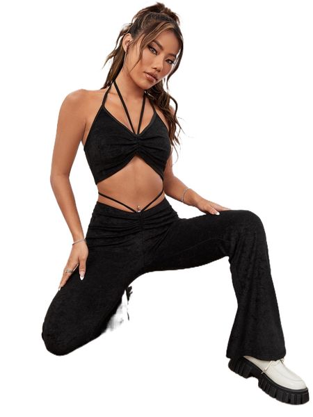 

tie backless halter & bootcut leg pants 33r0#, White