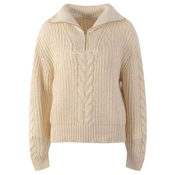 

women's knits tees temperament fashion sweater long sleeve semi zipper high neck fried dough twist autumn and winter women's wear, White