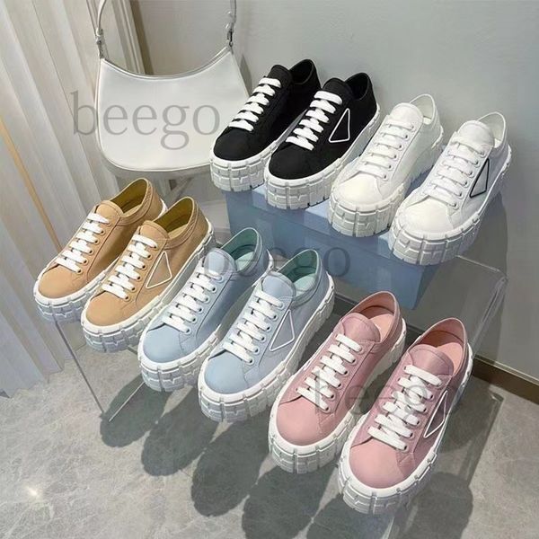 

triangle logo with box designers double wheel nylon casual shoes platform women womens white trainers triple thick bottom luxury low gabardi, Black