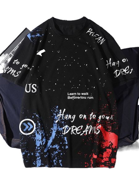 

men splatter paint & slogan graphic tee u7gd#, White;black