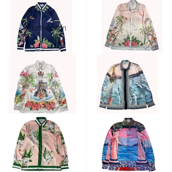 

designer mens clothes summer shirt casablancas hawaiian long sleeved cardigan silk quality, White;black