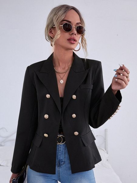 

double breasted flap detail blazer 07yp#, White