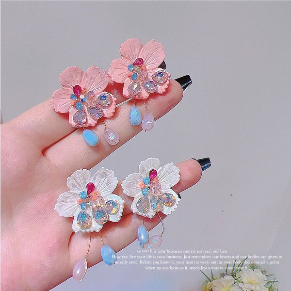 Dangle Kronleuchter koreanischer neuer trendiger handgefertigter Feuerwerk Blume kleine Perle Big Stud Ohrringe für Frauen Mode bijoux elegante pendientes