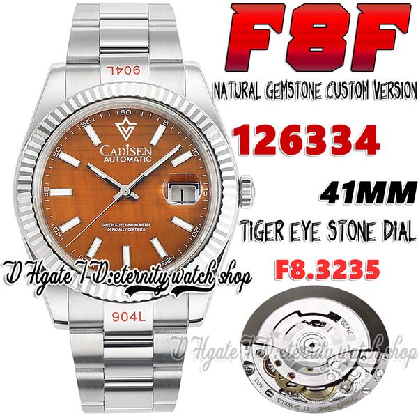 F8F F8126334 SA3235 Automatic Mens Watch 41 Natural Tiger Eye Stone Dial Marker 904L Oystersteel Bracelet индивидуальная версия натуральных драгоценных камней Eternity Watches