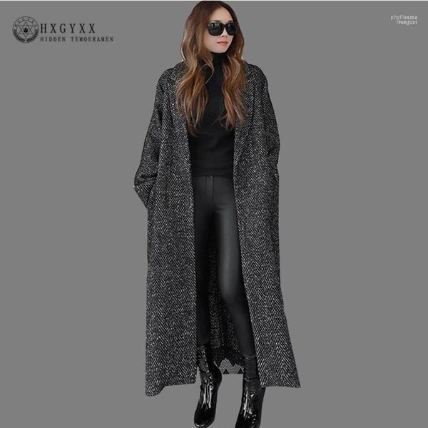 X-long Antumn Winter Herringbone Casual Tasche a punto aperto Giacca di lana sciolta Plus Size Cappotto in cashmere Donna Soprabito Okd5851 Phyl22