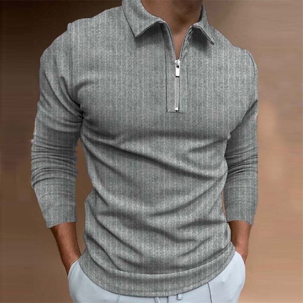 

long sleeve polo shirt zipper design turn down collar pure color polos male clothing streetwear casual fashion men 220712, White;black