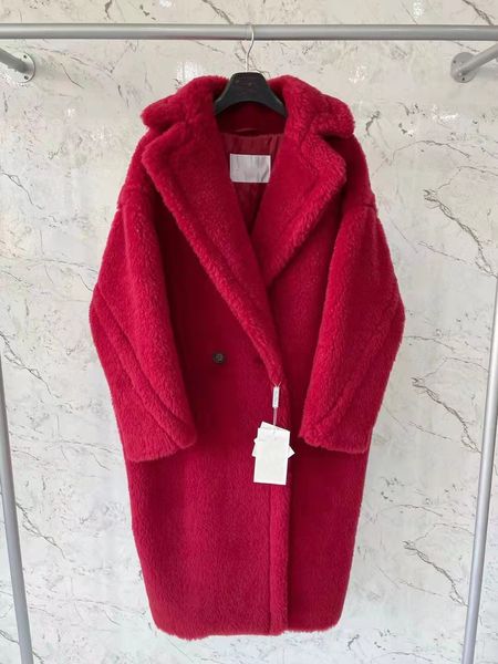 Rose Maara Teddy Damen Alpaka-Pelzmäntel, lange Ärmel, Reverskragen, Einknopf-Winter-Schneeparkas, XL-langer Stil, hält warm