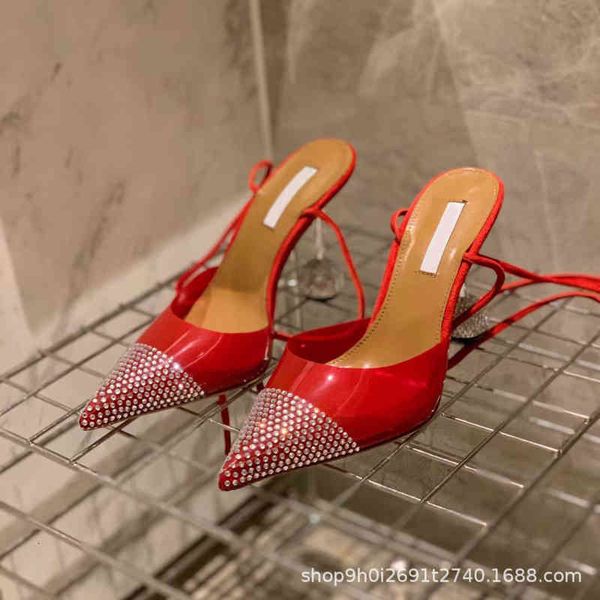 

sandals fashion transparent high heels pointed lace up sandals bandage temperament baotou women's shoes 4n13, Black