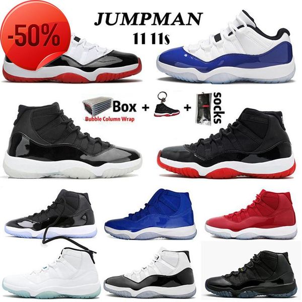 

box 2023 with 25th anniversary 11 11s mens basketball shoes jumpman 45 concord high bred gamma blue space jam legend blue women sports l, Black