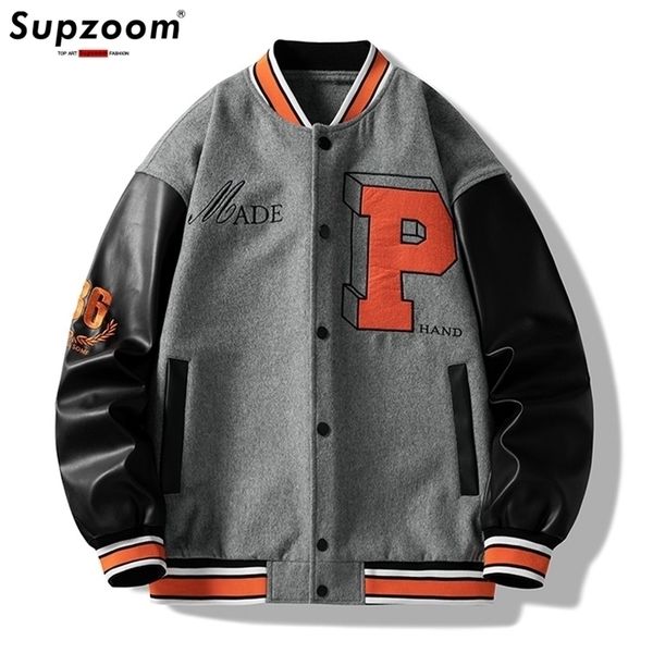

supzoom arrival rib sleeve embroidery brand clothing bomber jacket men baseball cotton loose casual bread fashion coat w220816, Black;brown