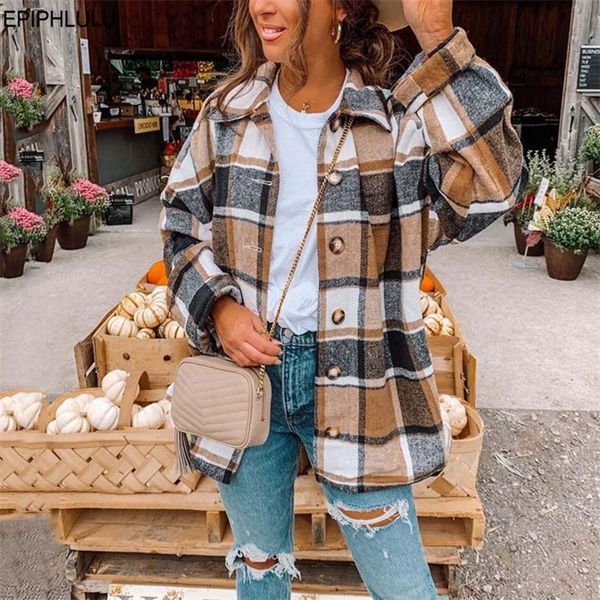 

autumn plaid jacket women overshirt long checkered jacket woman female long sleeve winter shirt jackets coats for women 220722, Black;brown