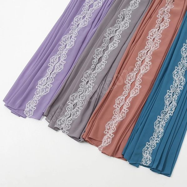 

lace embroidered chiffon long scarf hijabs elegant muslim women turban shawls fashion party headscarf headwear, Blue;gray