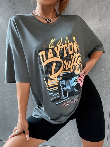 

letter graphic drop shoulder tee e5ms#, White