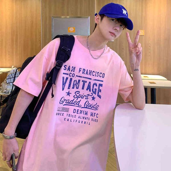 

designer men's t-shirt short sleeved cotton t-shirt loose casual couple large size trendy men's clothes, White;black