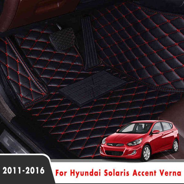 Para Hyundai Solaris Accent Verna 2016 2015 2014 2013 2012 2011 Tapetes de piso de carro estilando tapetes de couro de couro Tapetes H220415