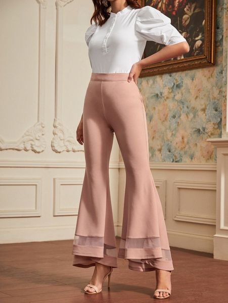 

mesh insert flare leg pants f4ik#, Black;white