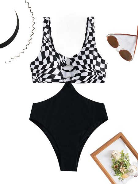 

geo print c.ut o.ut o.ne p.iece swimsuit 21ga#, White;black