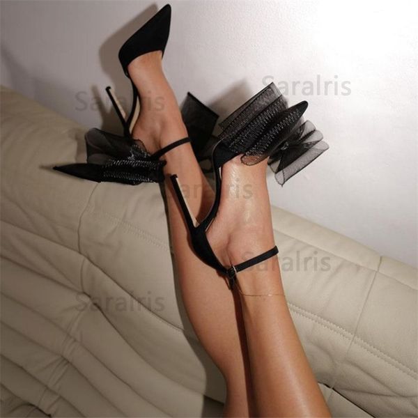 

fashion spring summer slid pumps high thin heels bow heels pointed toe sext style women weeding party dress shoes 220517, Black
