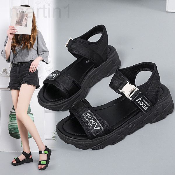 

slippers designer sports sandals women's 2022 new summer korean fashion thick bottom students' versatile magic stickers shoes beac, Black