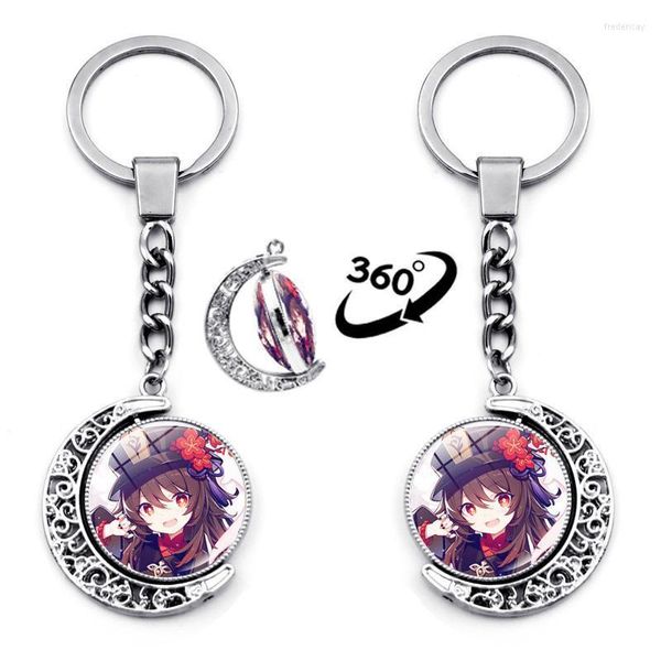 Schlüsselanhänger Genshin Impact Schlüsselanhänger Charms doppelseitig rotierender Mond Anhänger Anime Zubehör für Rucksäcke Schlüsselanhänger Halter Geschenk Fred22