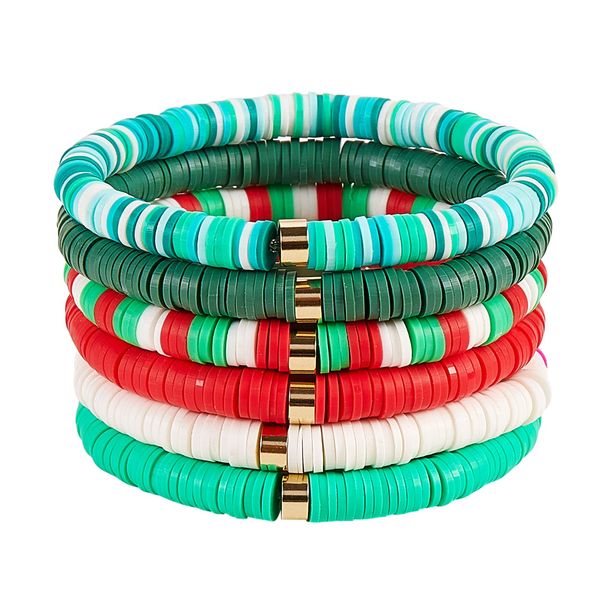 

link chain heishi surfer bracelets set polymer clay beads stretch bohemia sum amljp, Black
