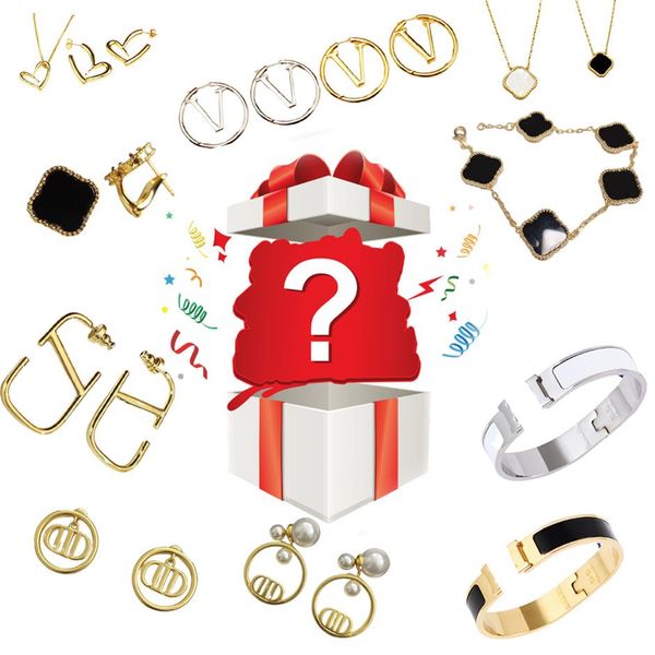 

mystery box jewelry surprise box designer earrings necklace bracelet luxury random send value jewelry2083, Golden;silver