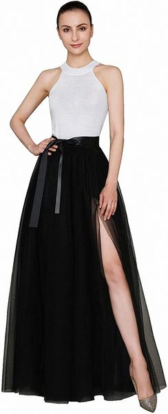 

women long maxi wedding evening party prom tulle skirt with slit b1hz#, White;black