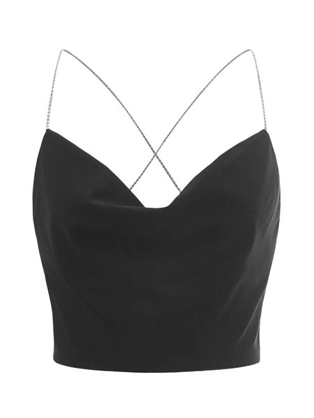 

plus cowl neck criss cross chain back e4uc#, Black