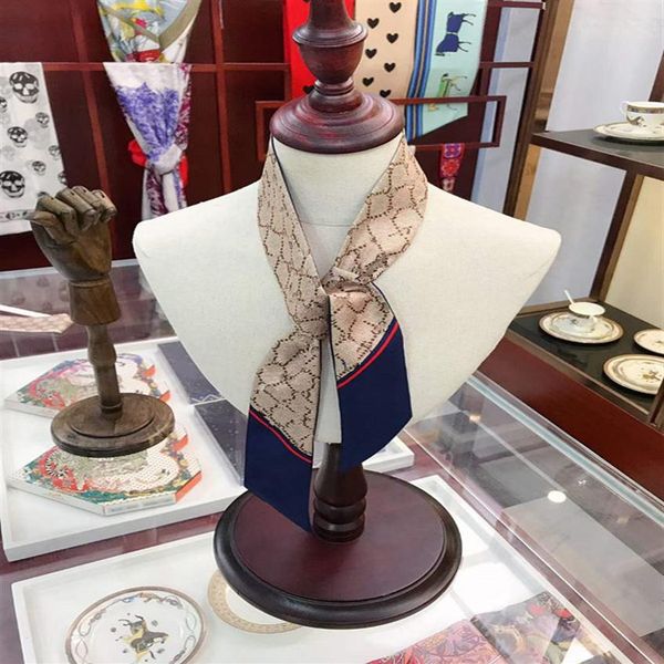 

2022 classic silk handbag bag scarf headbands women letter flower grade hair bands 8x120cm no box with tags235r, Blue;gray
