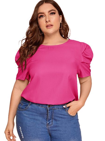

plus keyhole back puff sleeve i0b2#, Black