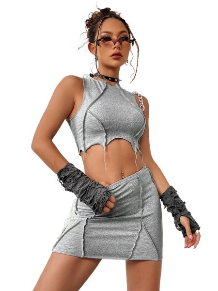 

seam detail tank & bodycon skirt without gloves l2xq#, White