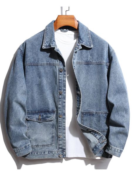 

men 1pc flap pocket denim jacket p9hg#, Black;brown
