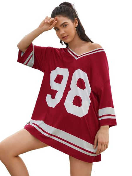 

number graphic oversized jersey tee d6jk#, White