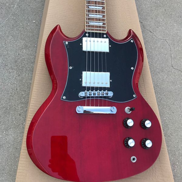 

factory customization wine red sg devil horn transparent red electric guitar