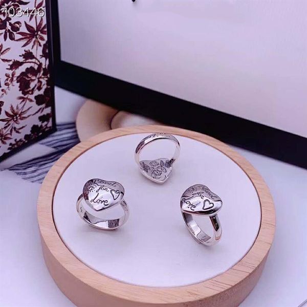 

s925 sterling silver ring blind for love fearless flowers and birds heart-shaped ring retro trend hip-hop men and women ring257k