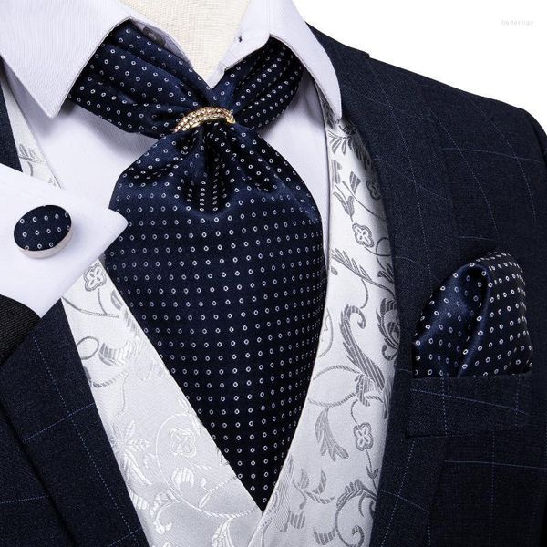 DiBanGu Fred22 Fliege Design Herren Seidenkrawatte Navy Dot Formelle Ascot-Krawatte Einstecktuch Set mit Ring Hochzeit Selbstkrawatte DiBanGu Fred22