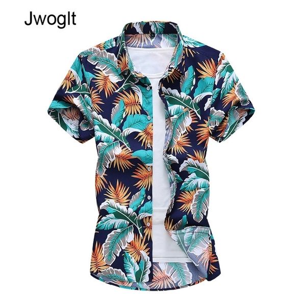 

45kg120kg summer new fashion men short sleeve casual shirts regular fit beach tropical plants printed blouse 5xl 6xl 7xl 210412, White;black