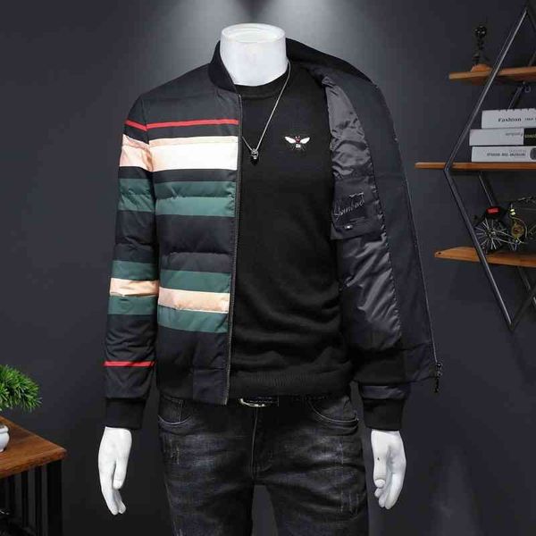 

fashion new men's down jacket luxury brand designer wholesale winter stripe short, Black