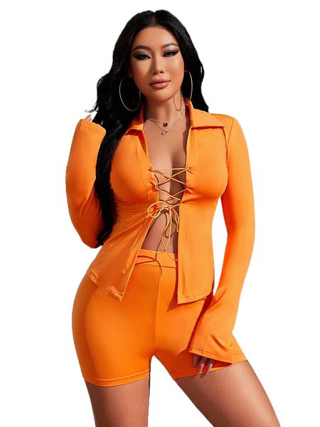 

sxy lace up front crop & biker shorts f6ct#, White