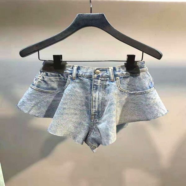 

women's shorts dangjia spring and summer high waist wide leg pants women's ruffle leg length denim shorts pants, White;black