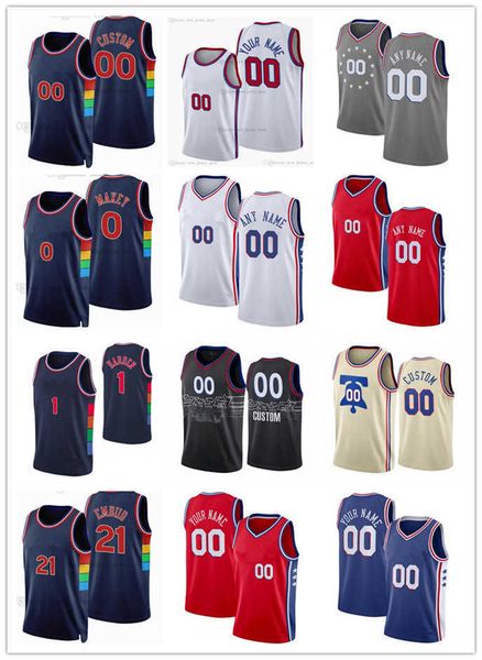 

custom mens women youth philadelphia''76ers''jersey joel 21 embiid james 1 harden 0 tyrese maxey 18 shake milton 12 tobi, Black;red